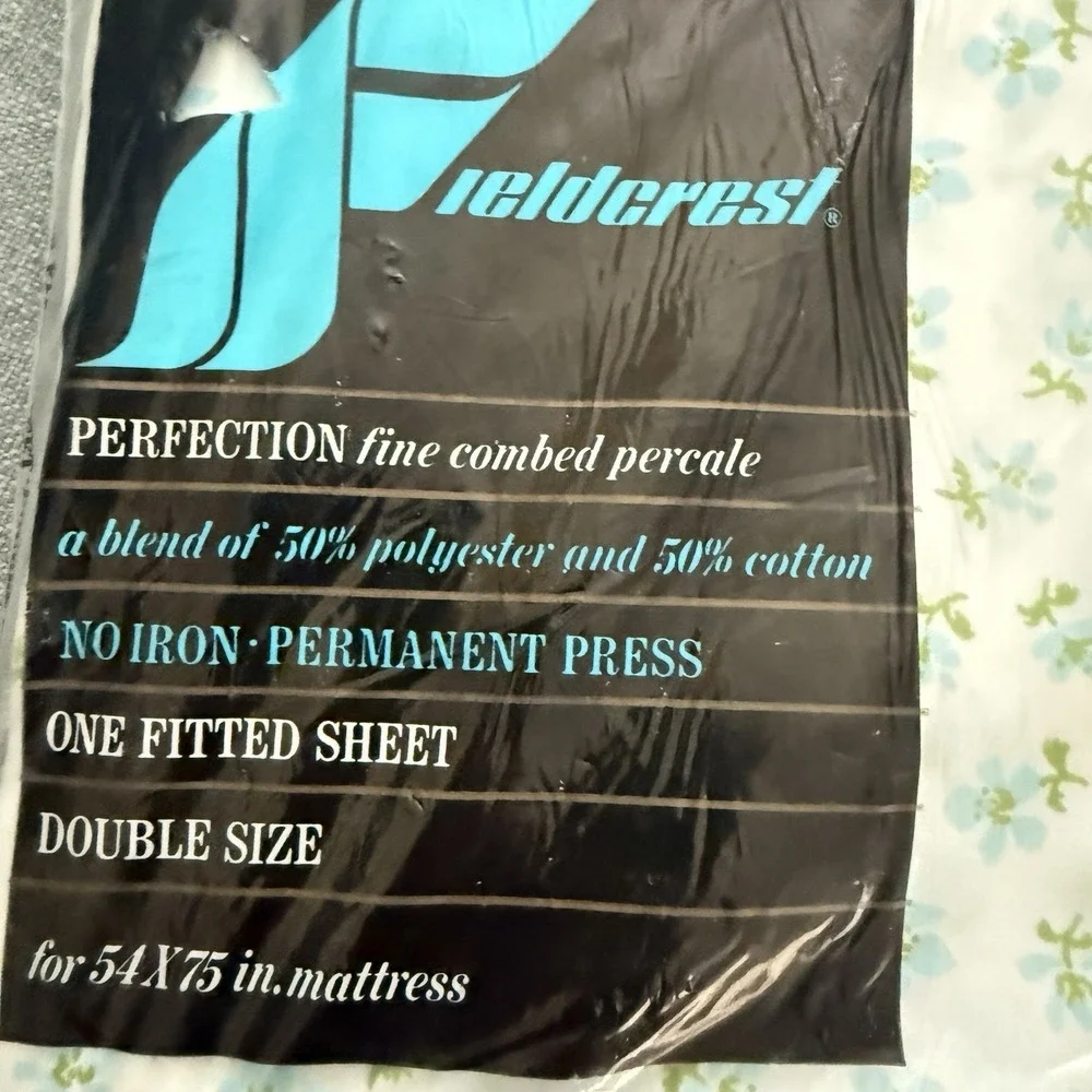 Fieldcrest Vintage Double Fitted‎ Sheet Polycotton Floral No Iron Sealed New USA